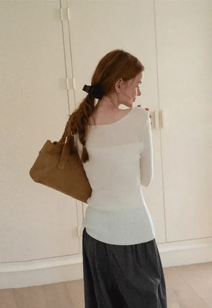Square Neck Long Sleeve Knit Sweater