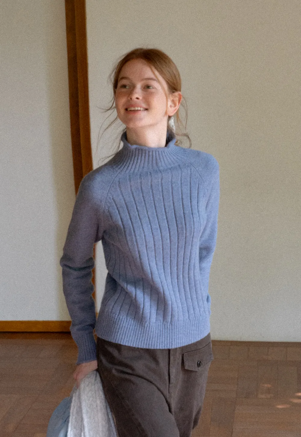 Ribbed Knit Turtleneck Woolen Sweater
