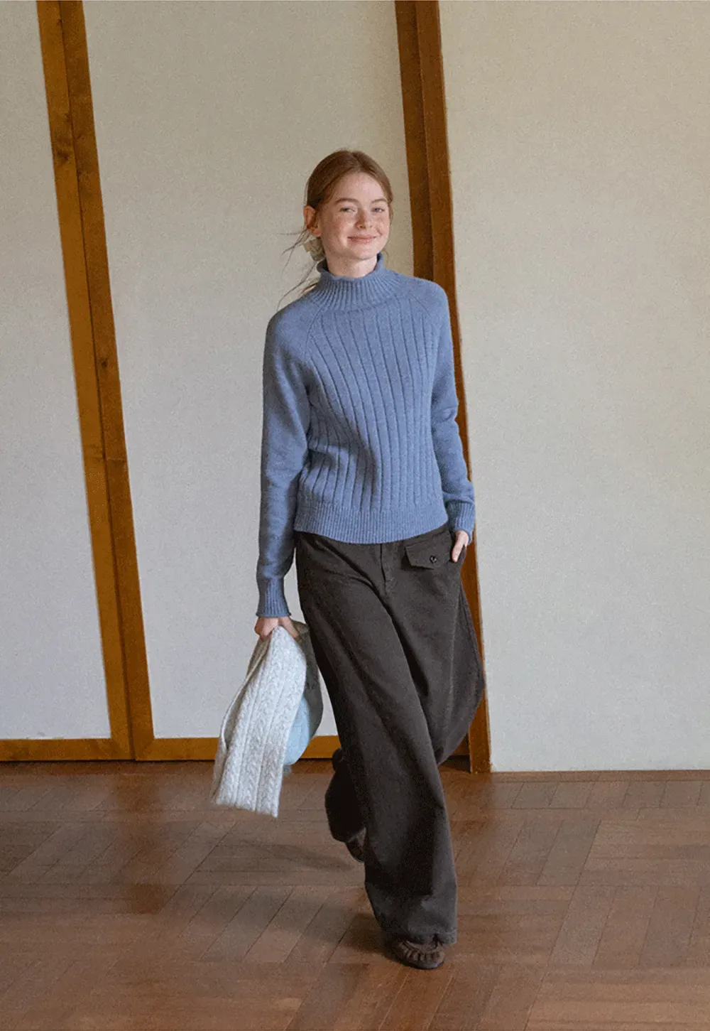 Ribbed Knit Turtleneck Woolen Sweater