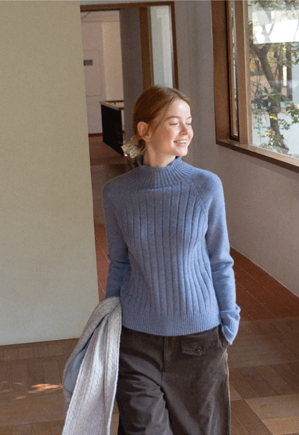 Ribbed Knit Turtleneck Woolen Sweater