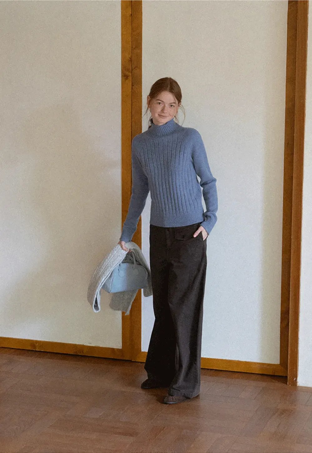 Ribbed Knit Turtleneck Woolen Sweater