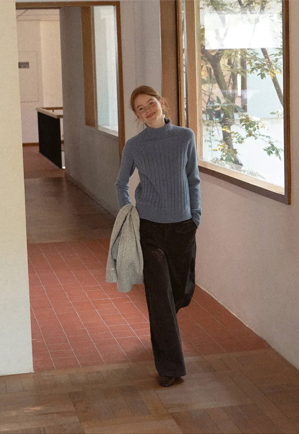Ribbed Knit Turtleneck Woolen Sweater