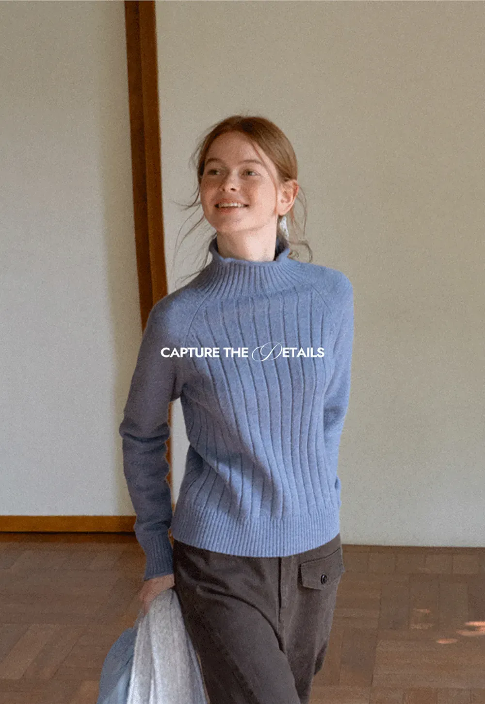 Ribbed Knit Turtleneck Woolen Sweater