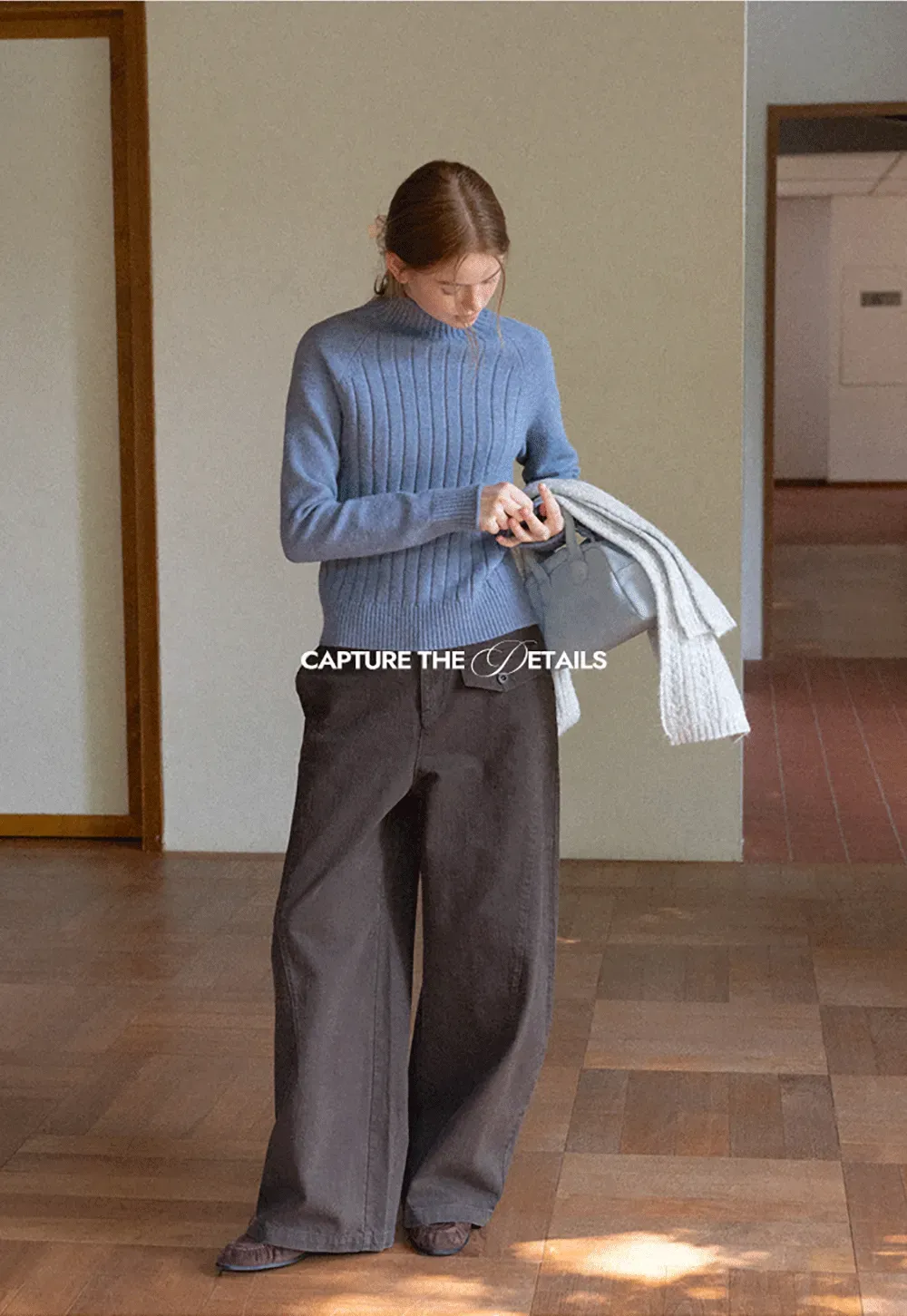 Ribbed Knit Turtleneck Woolen Sweater