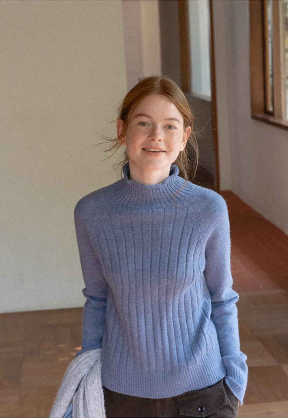 Ribbed Knit Turtleneck Woolen Sweater