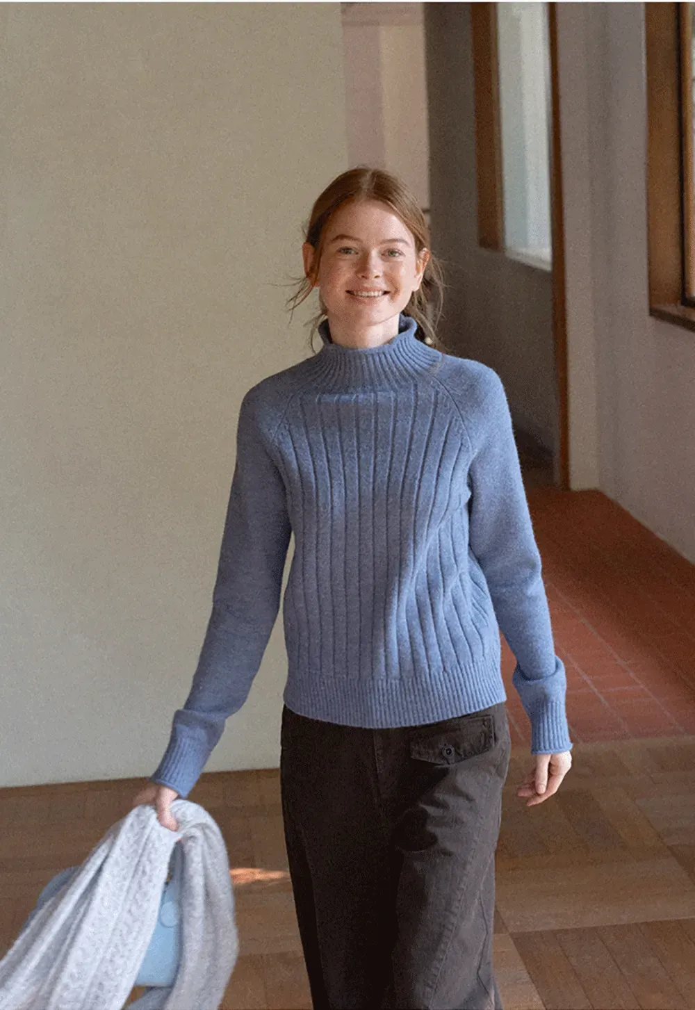 Ribbed Knit Turtleneck Woolen Sweater