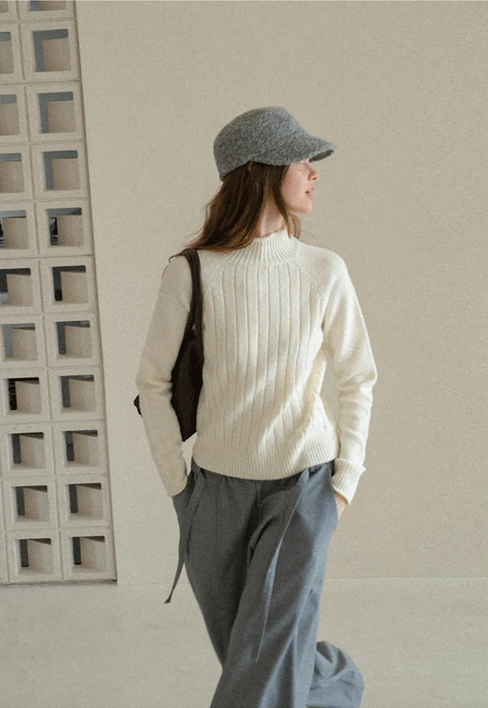 Ribbed Knit Turtleneck Woolen Sweater