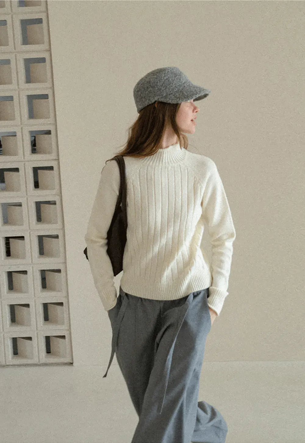 Ribbed Knit Turtleneck Woolen Sweater