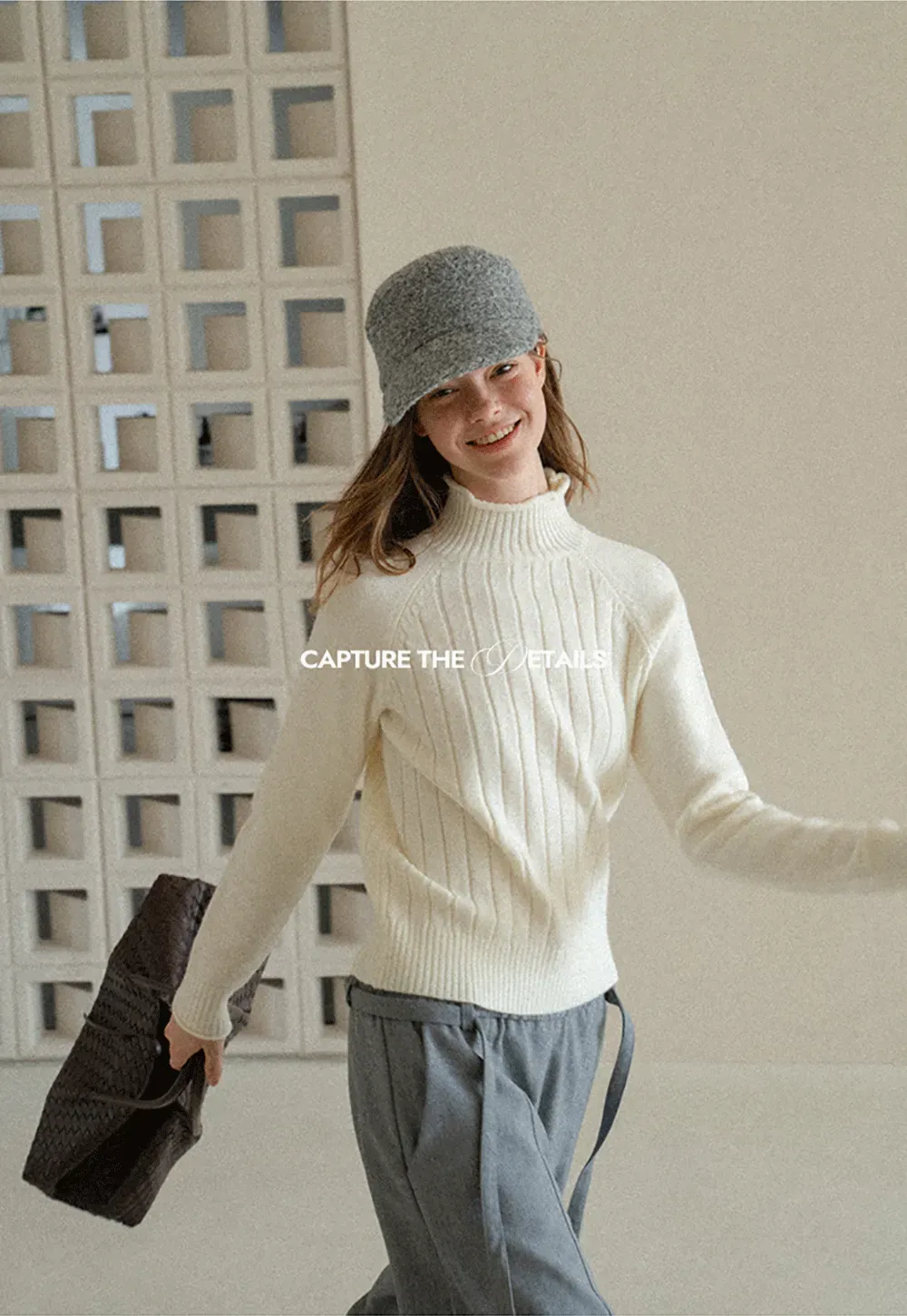 Ribbed Knit Turtleneck Woolen Sweater