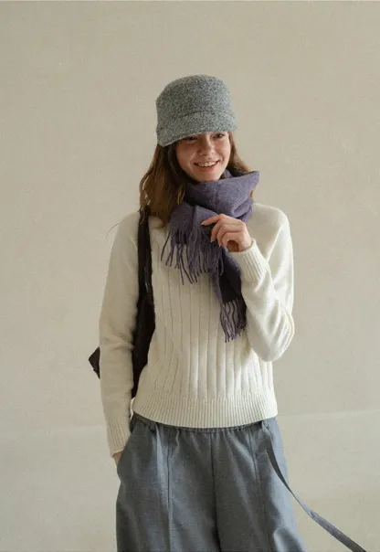 Ribbed Knit Turtleneck Woolen Sweater
