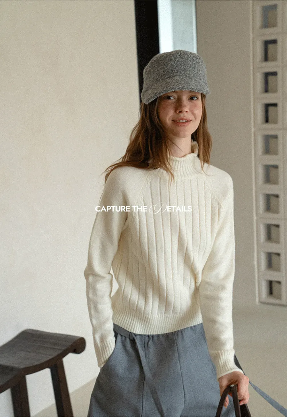 Ribbed Knit Turtleneck Woolen Sweater