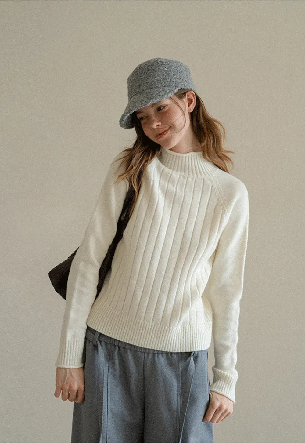 Ribbed Knit Turtleneck Woolen Sweater