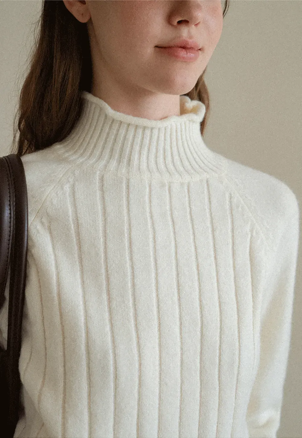 Ribbed Knit Turtleneck Woolen Sweater