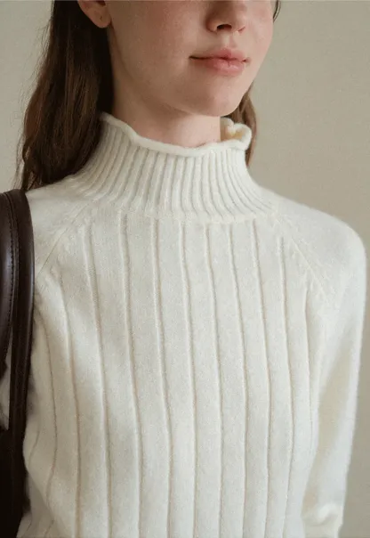 Ribbed Knit Turtleneck Woolen Sweater