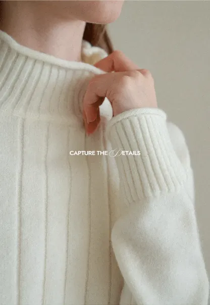 Ribbed Knit Turtleneck Woolen Sweater