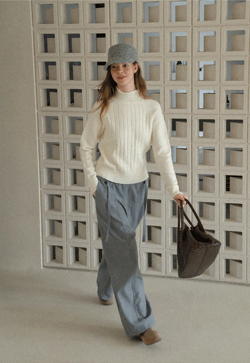 Ribbed Knit Turtleneck Woolen Sweater