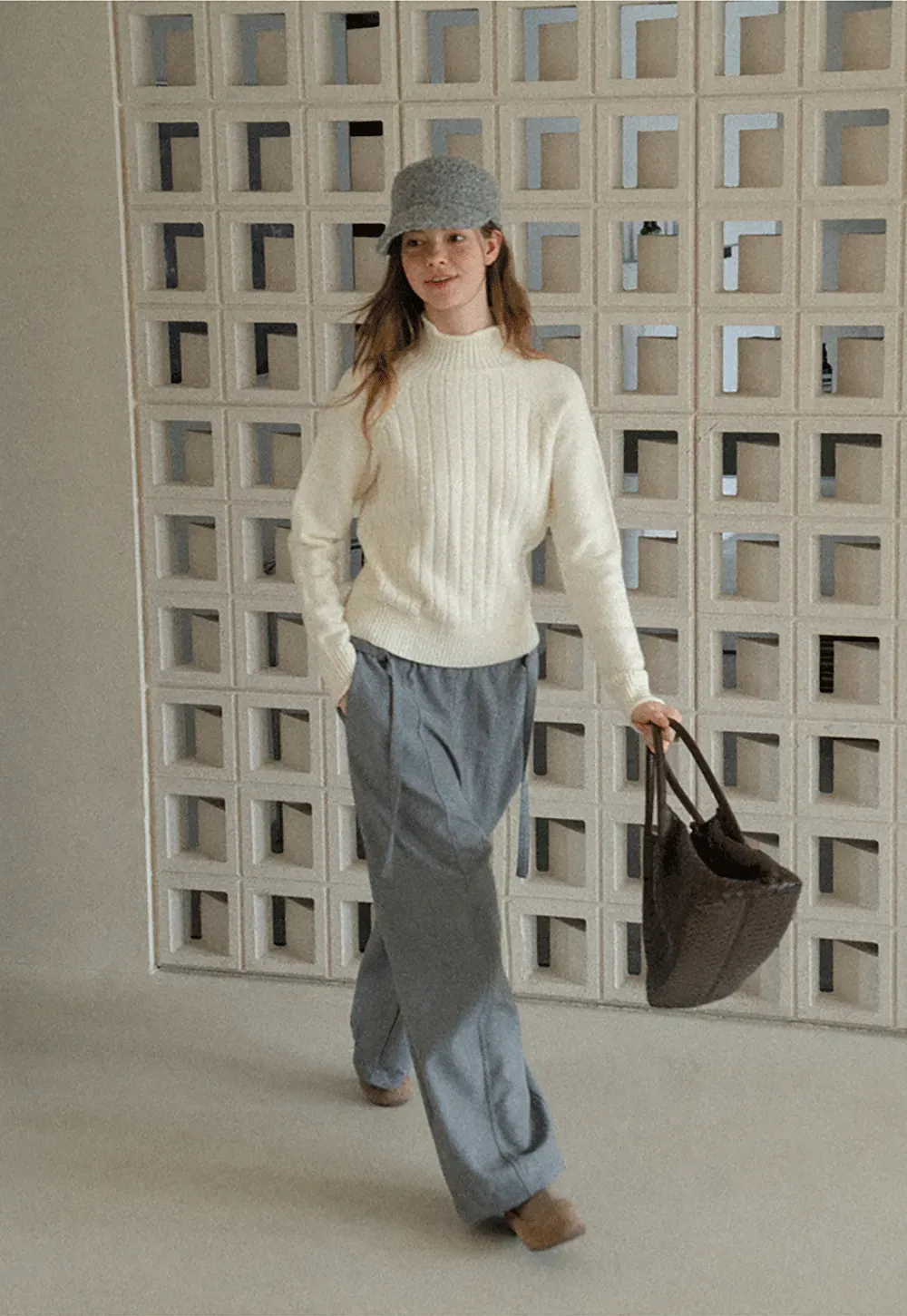 Ribbed Knit Turtleneck Woolen Sweater