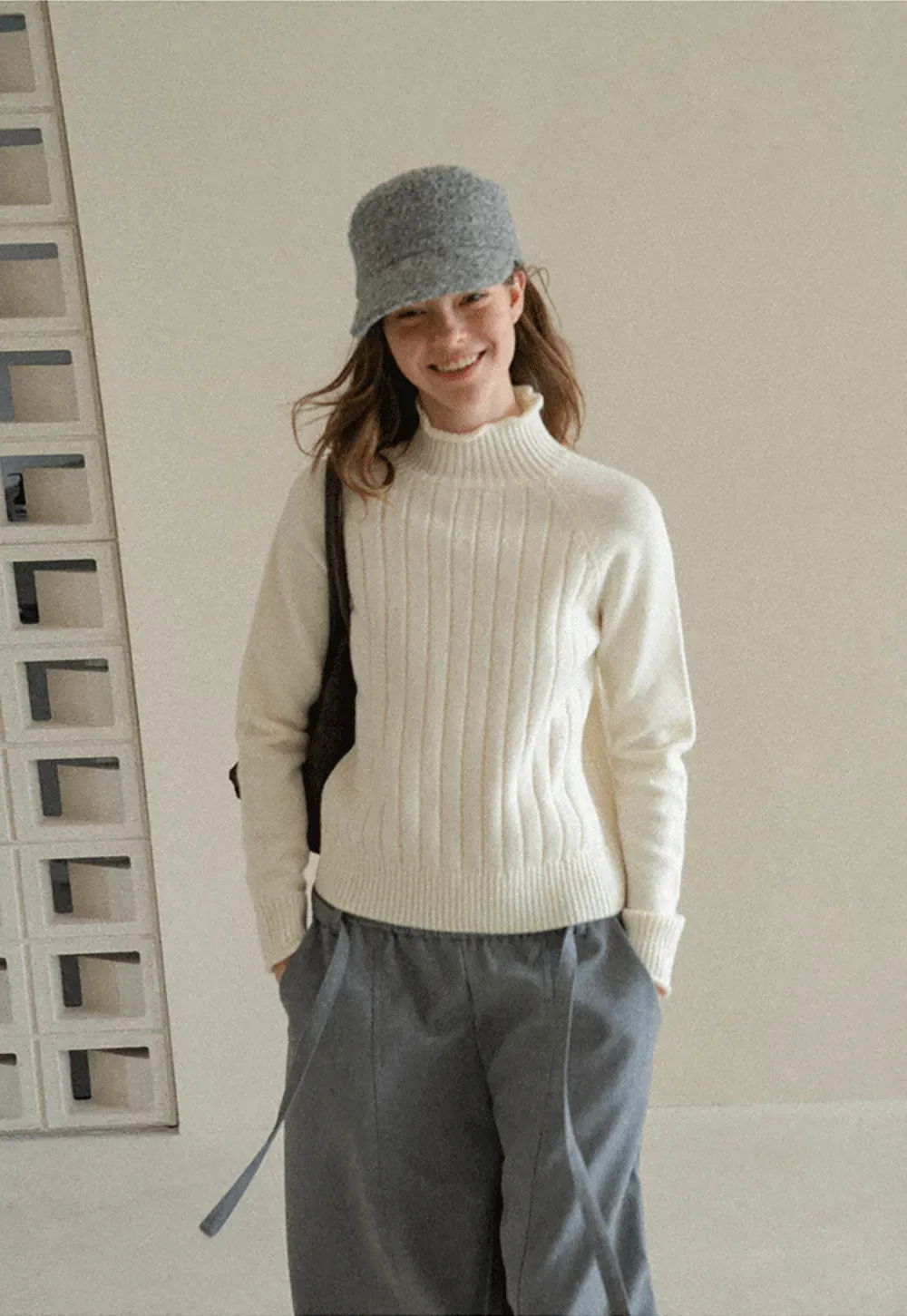 Ribbed Knit Turtleneck Woolen Sweater