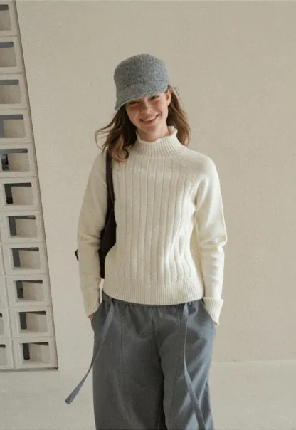 Ribbed Knit Turtleneck Woolen Sweater