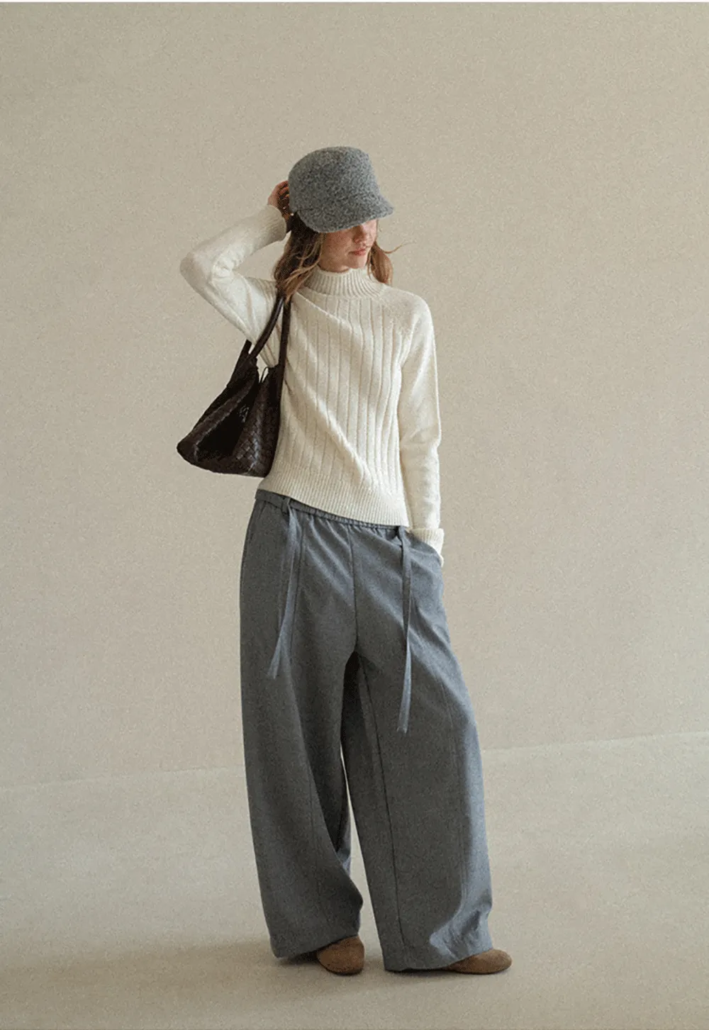 Ribbed Knit Turtleneck Woolen Sweater