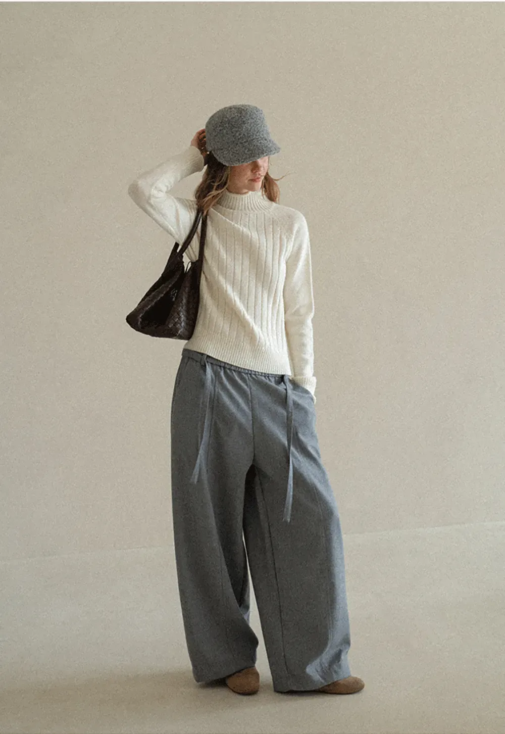 Ribbed Knit Turtleneck Woolen Sweater