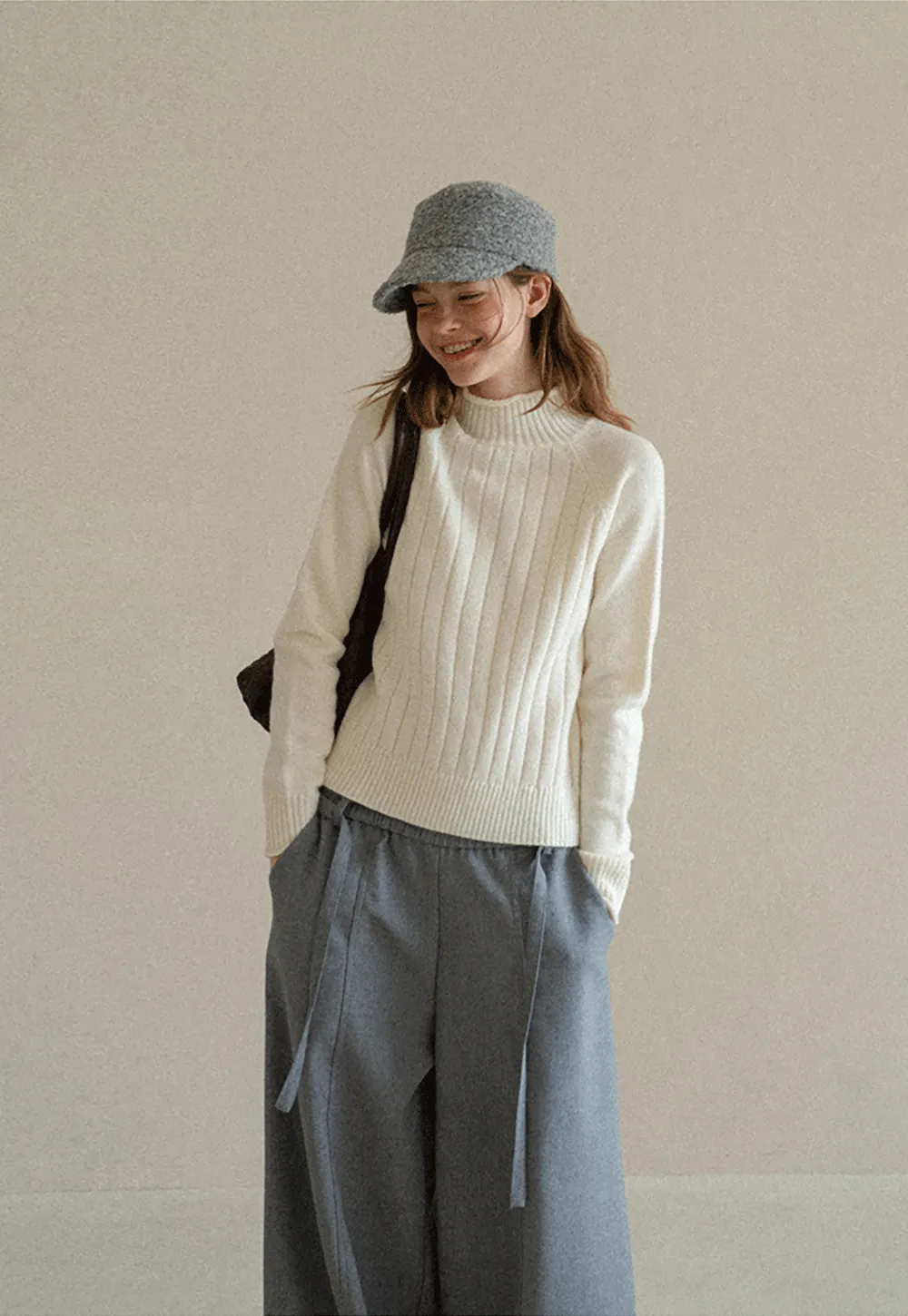 Ribbed Knit Turtleneck Woolen Sweater