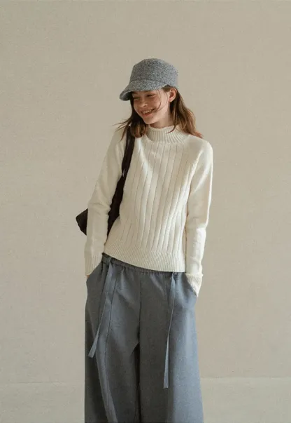 Ribbed Knit Turtleneck Woolen Sweater