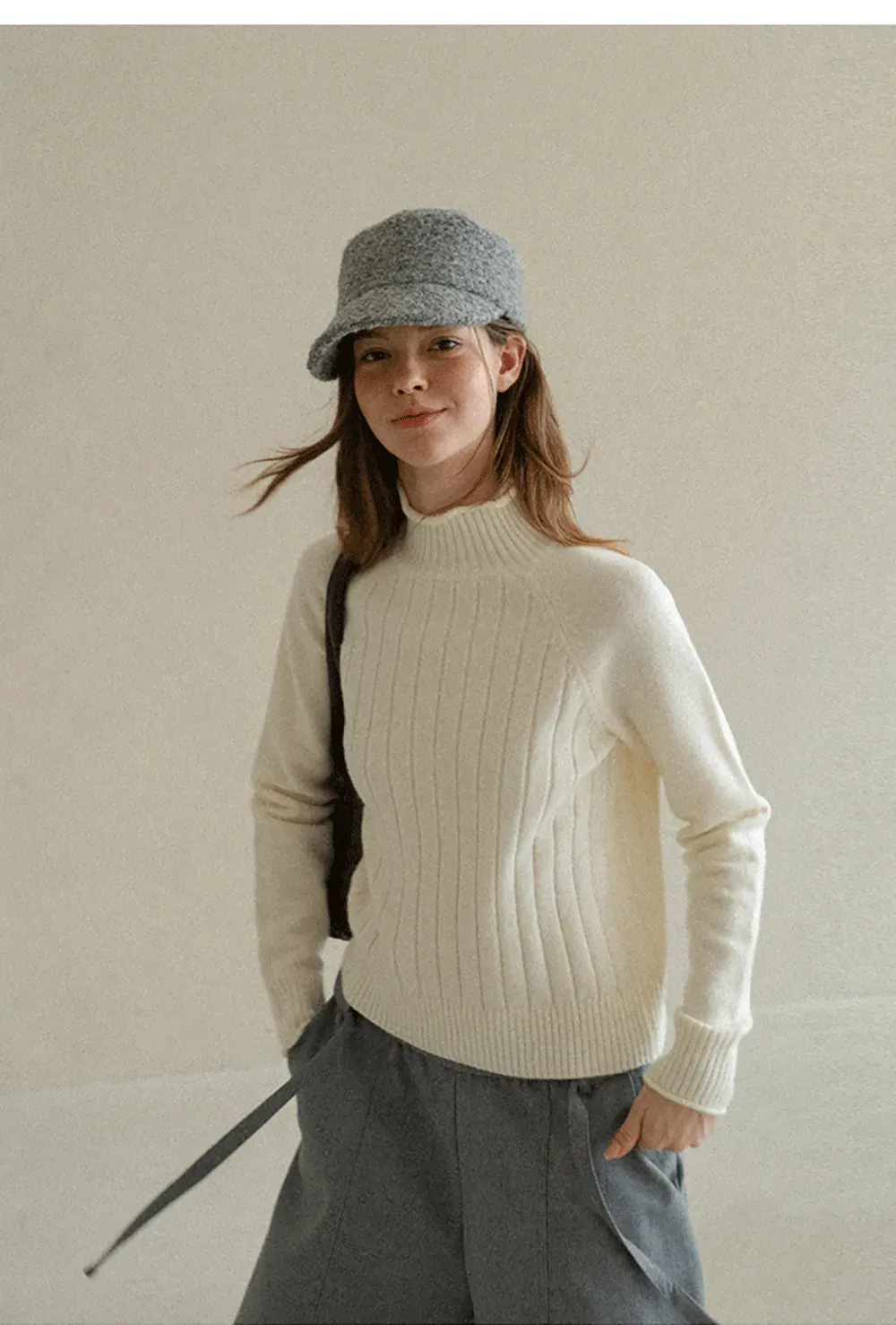 Ribbed Knit Turtleneck Woolen Sweater