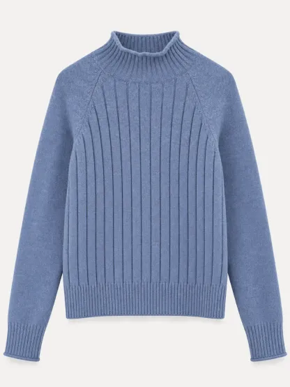 Ribbed Knit Turtleneck Woolen Sweater