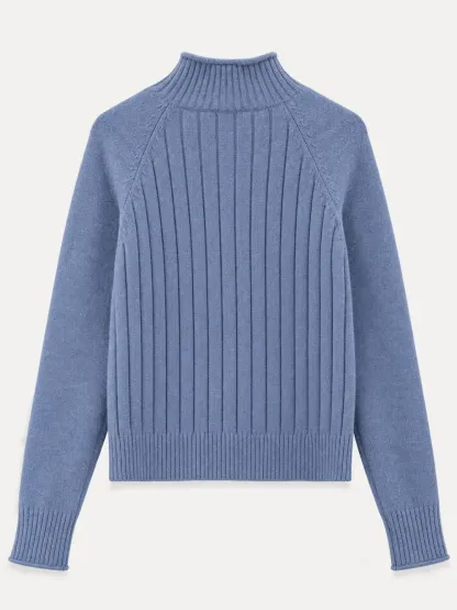Ribbed Knit Turtleneck Woolen Sweater