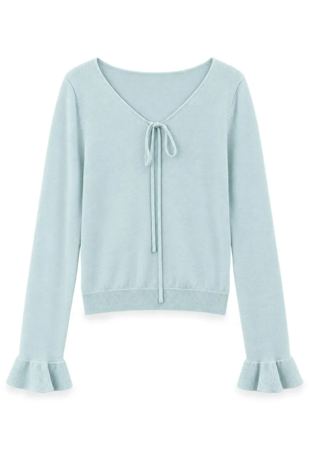 V Neck Drawstring Ribbed Knit Sweater