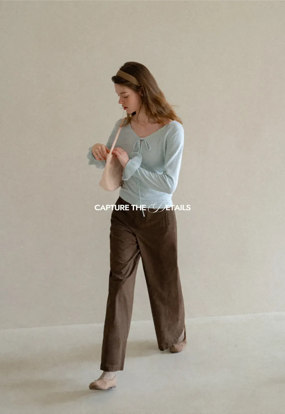 V Neck Drawstring Ribbed Knit Sweater