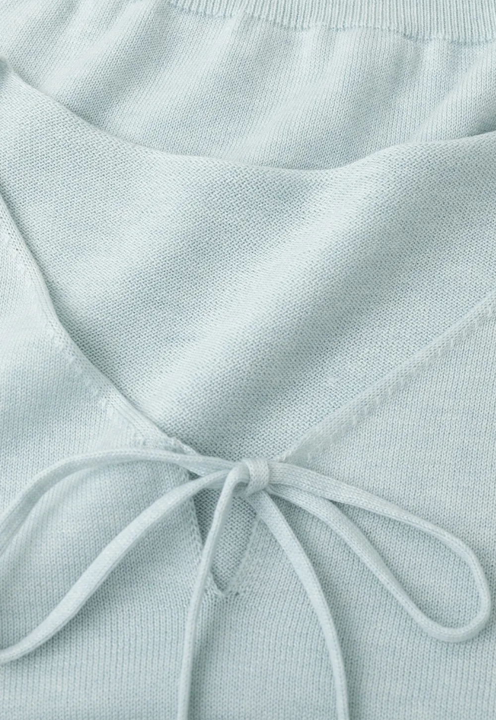 V Neck Drawstring Ribbed Knit Sweater