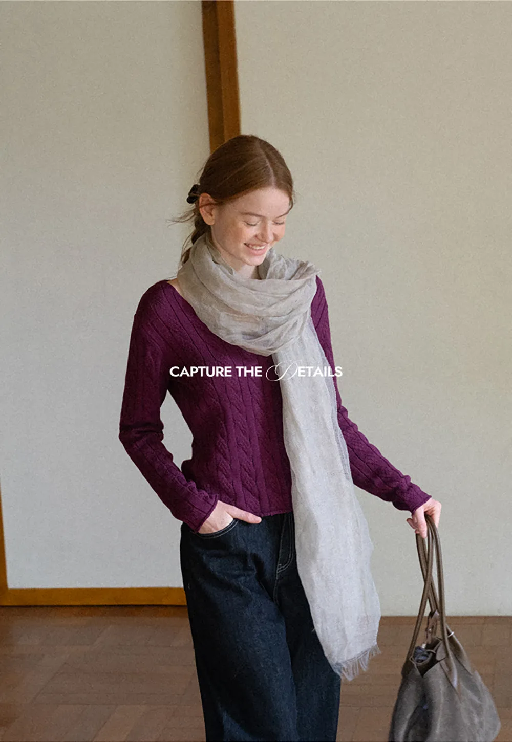 Cable Knit V Neck Long Sleeve Woolen Knit Sweater