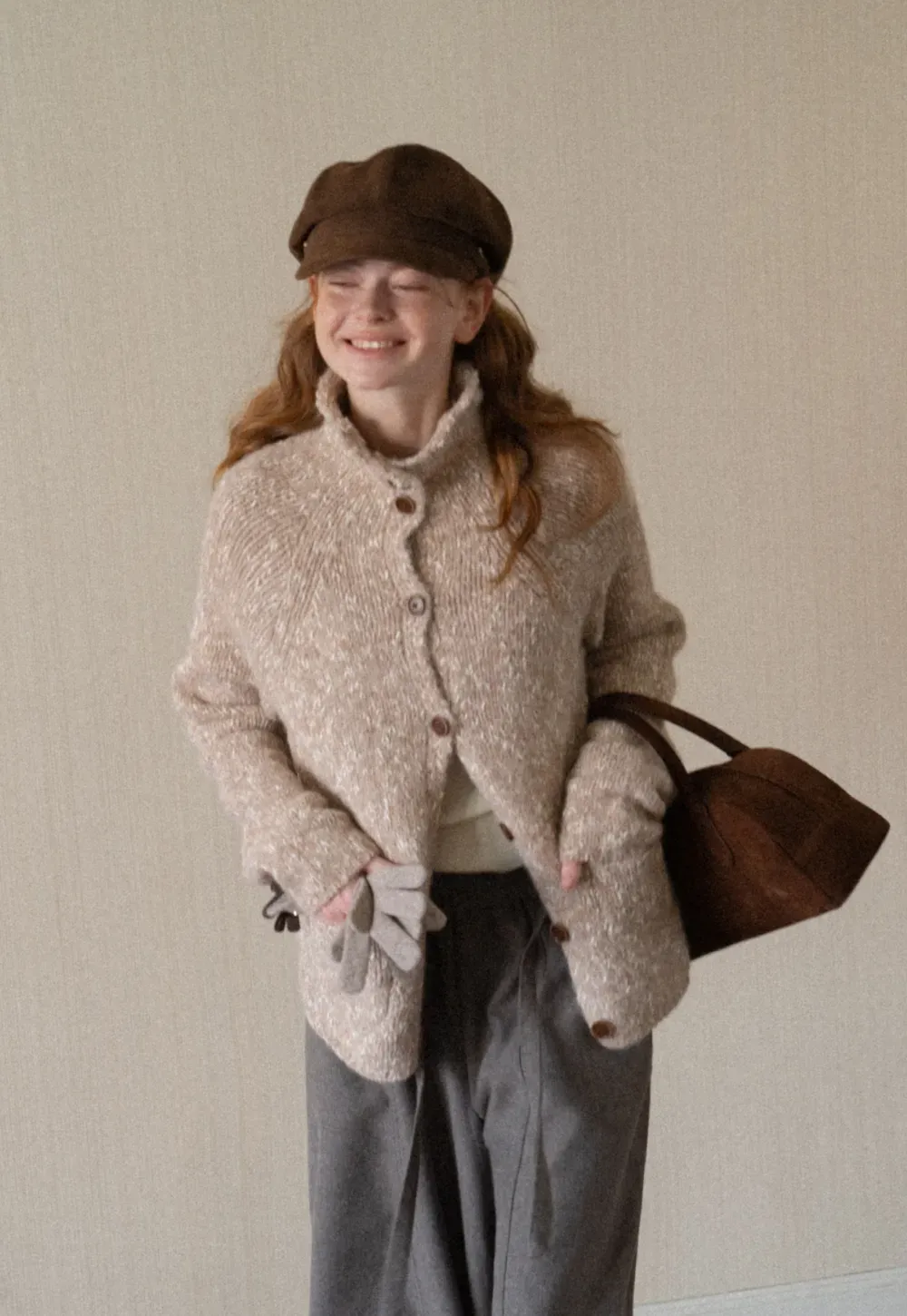 High Collar Button Front Knit Sweater