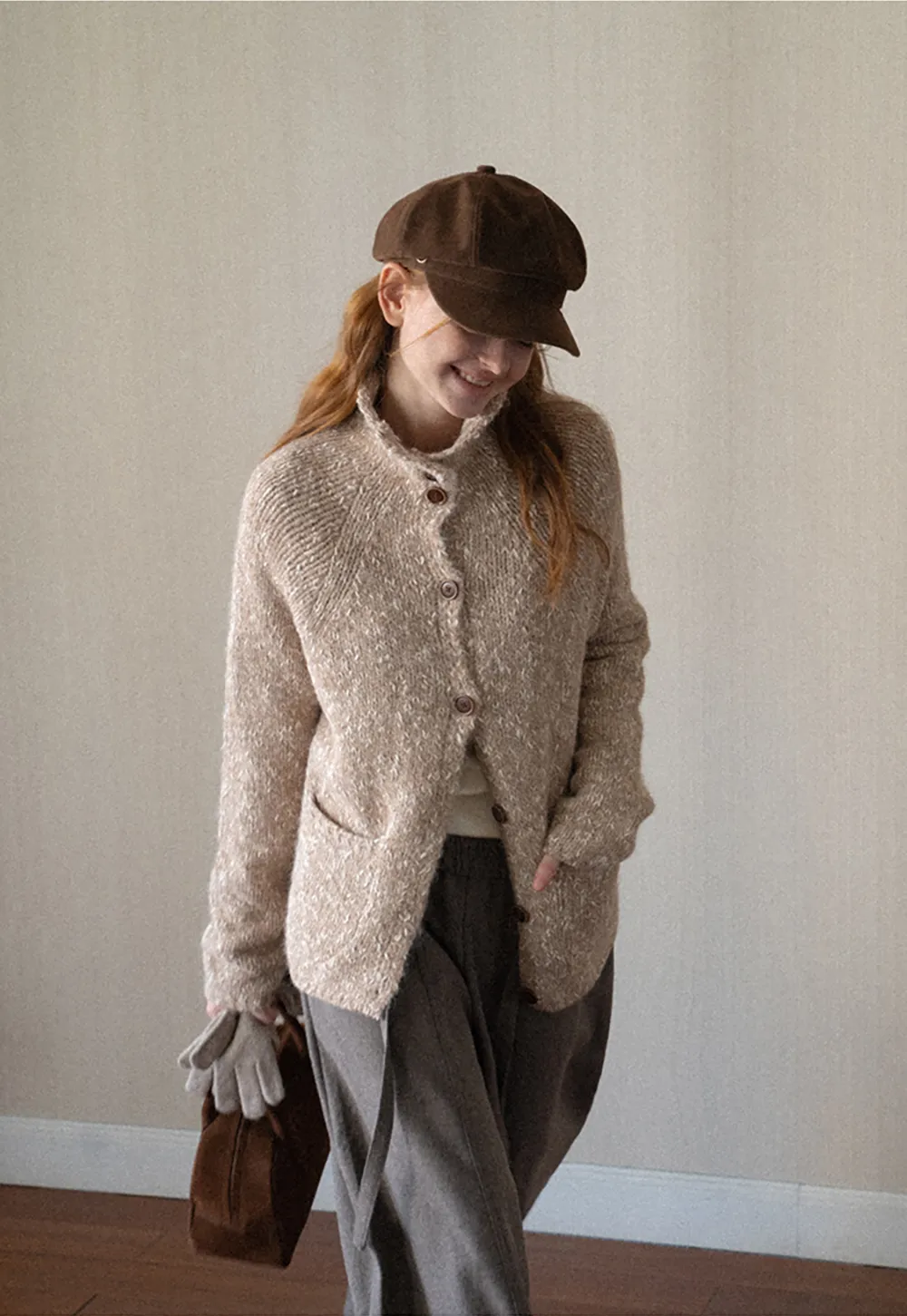High Collar Button Front Knit Sweater