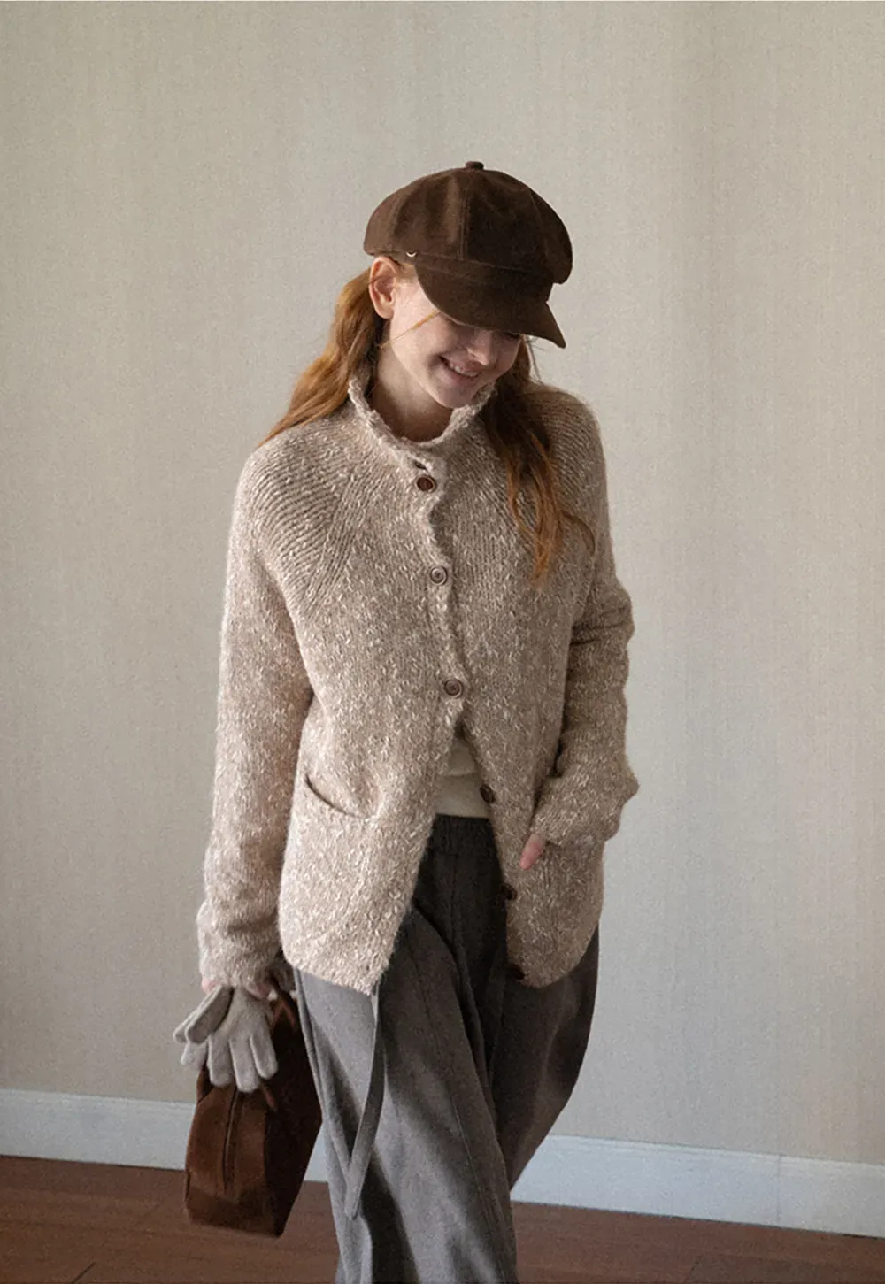 High Collar Button Front Knit Sweater