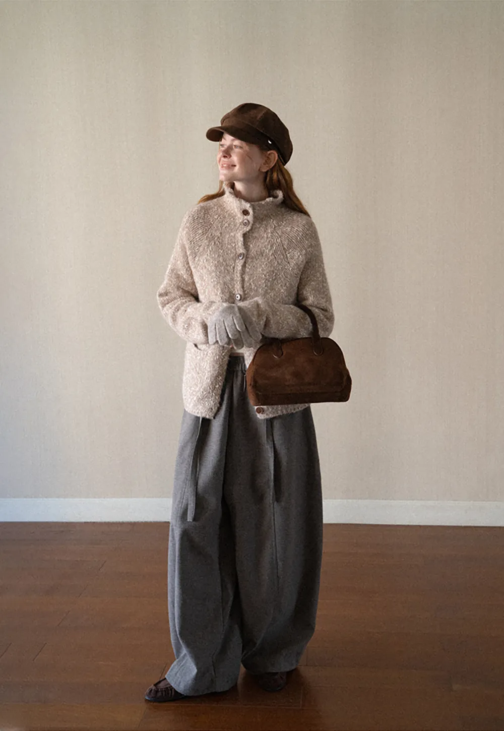 High Collar Button Front Knit Sweater