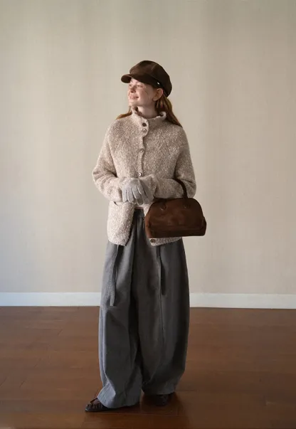 High Collar Button Front Knit Sweater