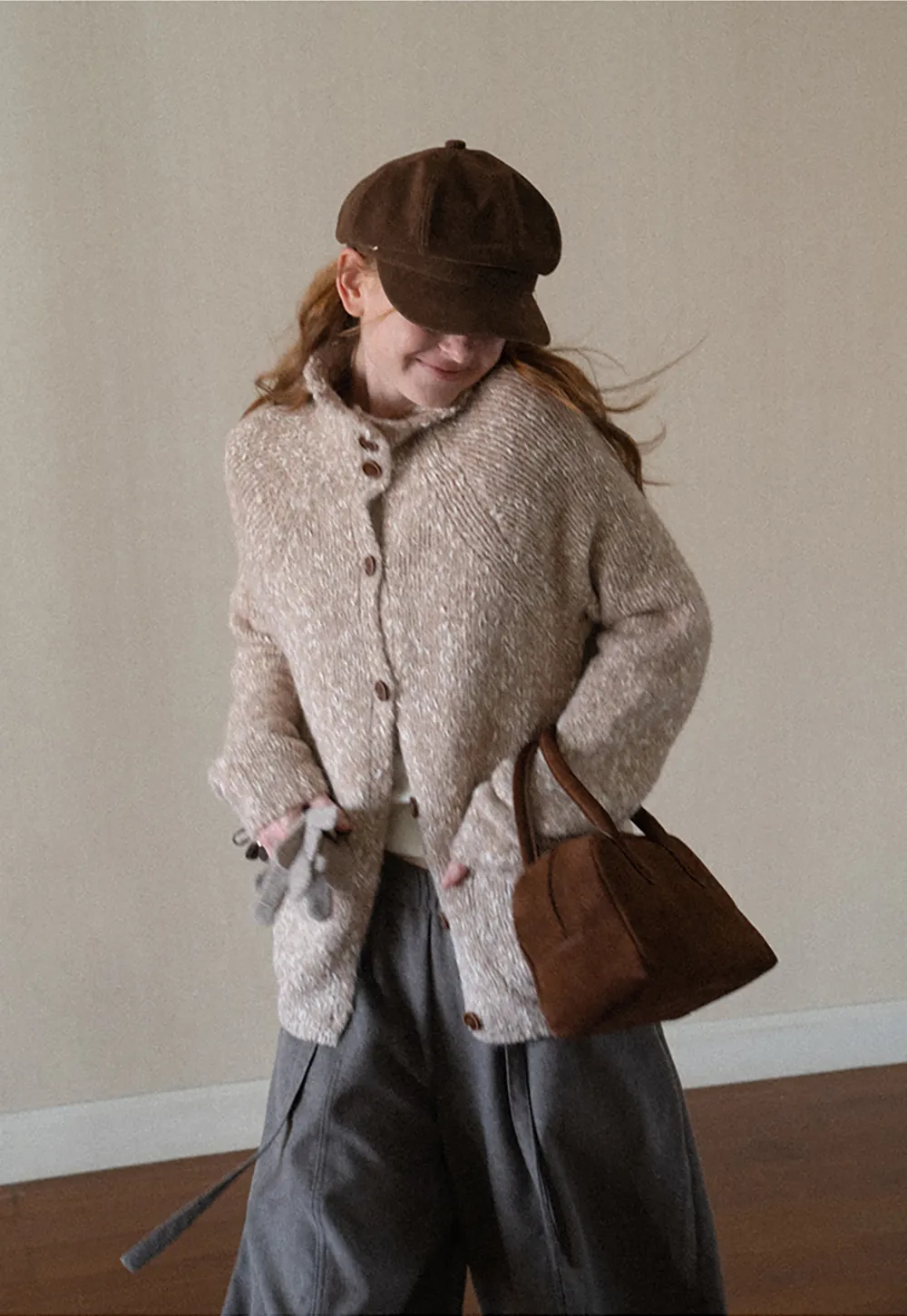 High Collar Button Front Knit Sweater