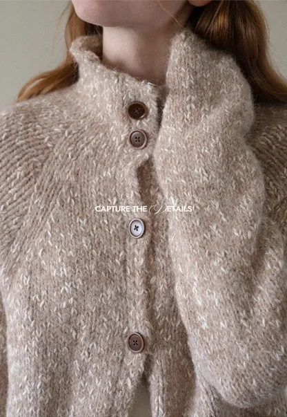 High Collar Button Front Knit Sweater