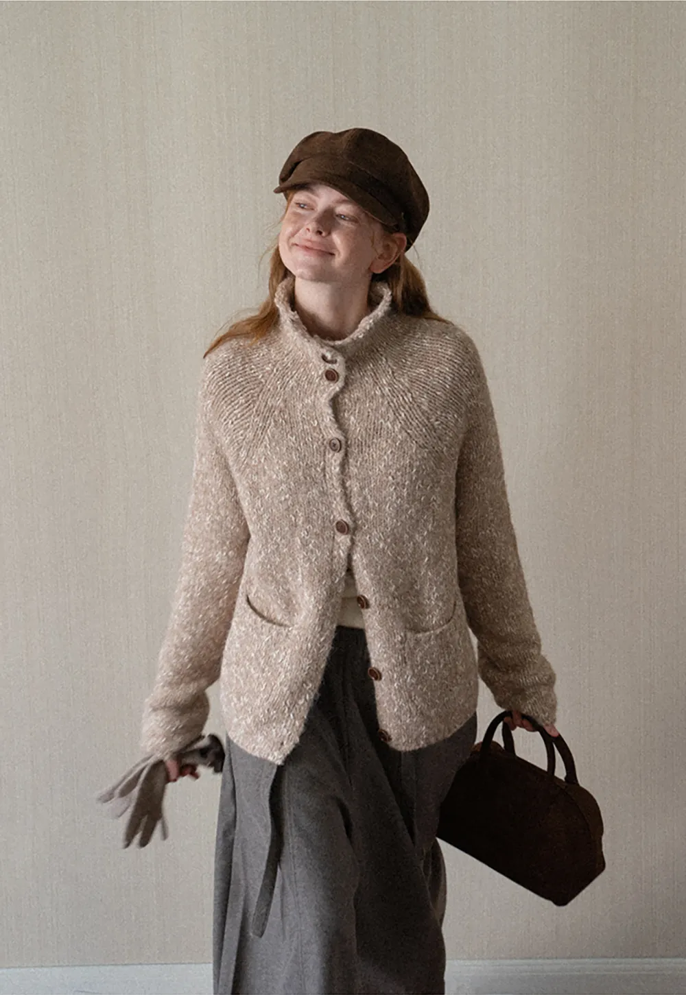 High Collar Button Front Knit Sweater