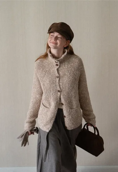 High Collar Button Front Knit Sweater
