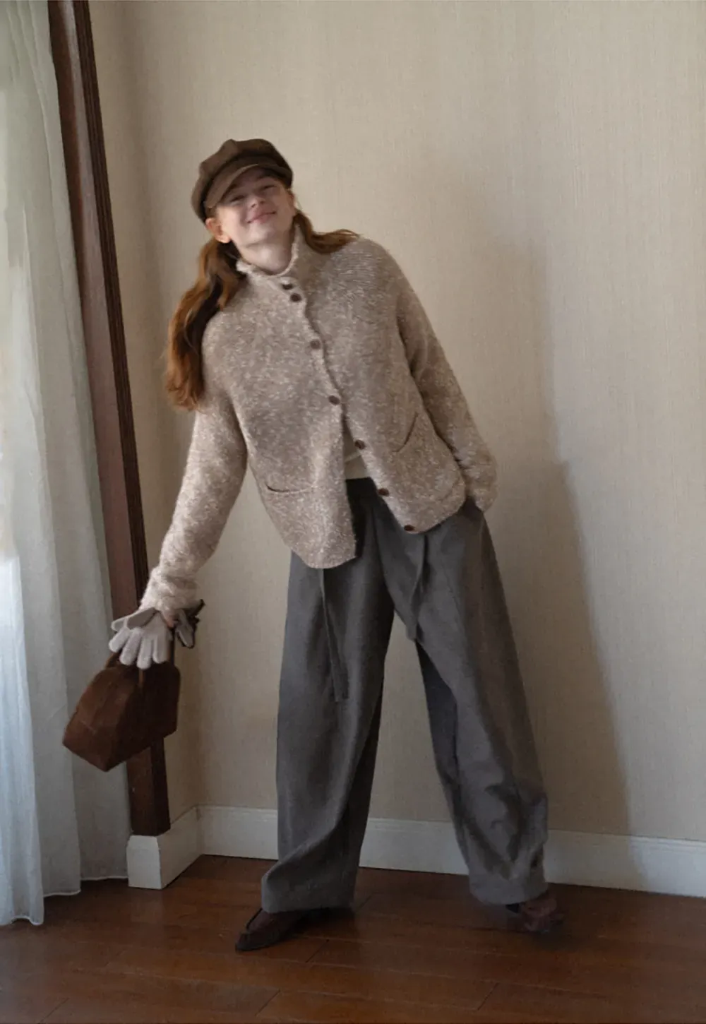 High Collar Button Front Knit Sweater