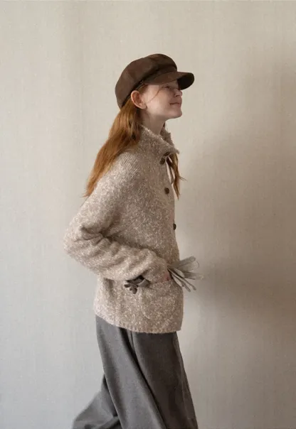 High Collar Button Front Knit Sweater