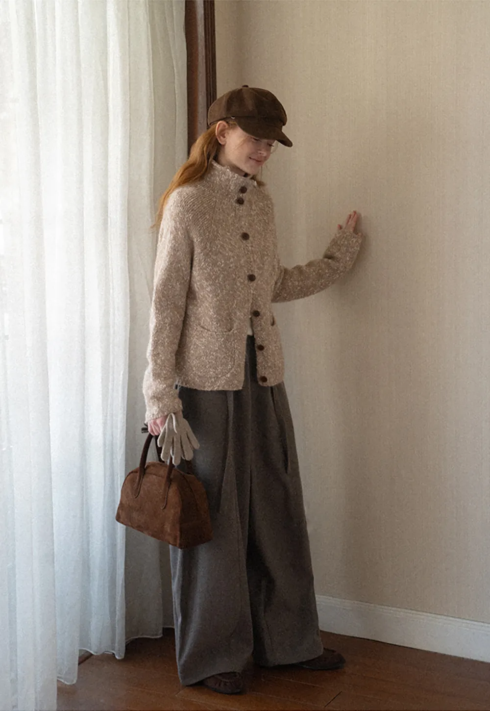 High Collar Button Front Knit Sweater