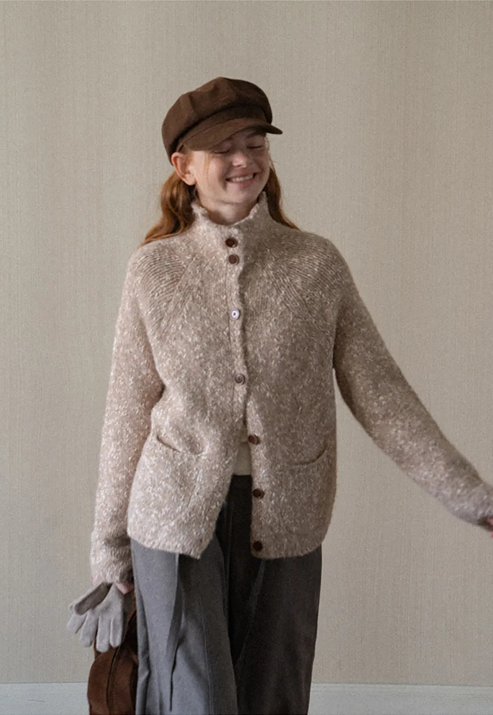 High Collar Button Front Knit Sweater