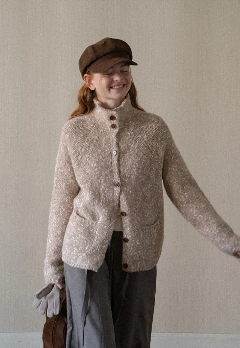 High Collar Button Front Knit Sweater