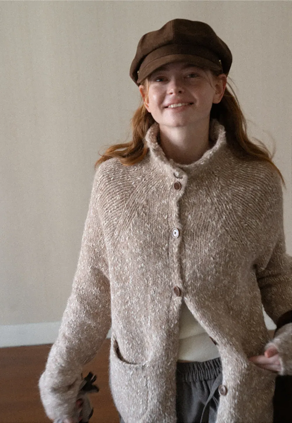High Collar Button Front Knit Sweater