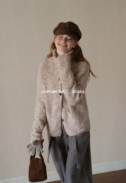 High Collar Button Front Knit Sweater